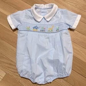 Feltman brothers animal train smocked creeper. 6 months, like new condition